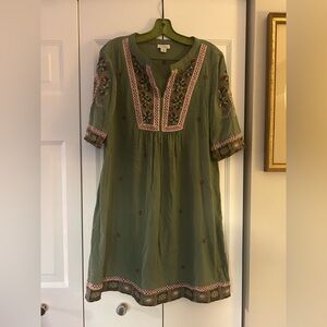 Sundance Women’s Boehmain Green S Lucienne Dress W/ Floral Embroidery Details